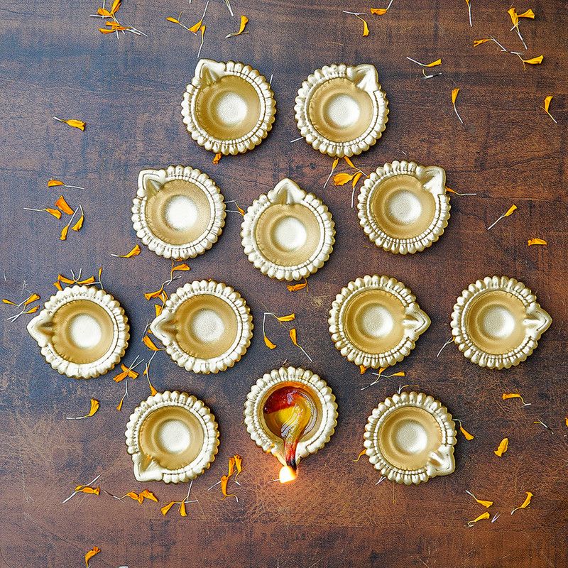 StatueStudio Metal Diya Set of 12 Diyas Pooja Oil Lamp Akhand Jot Diya Home Decor Light Lamp Brass (Pack of 12) Table Diya Set  (Height: 0.5 inch)