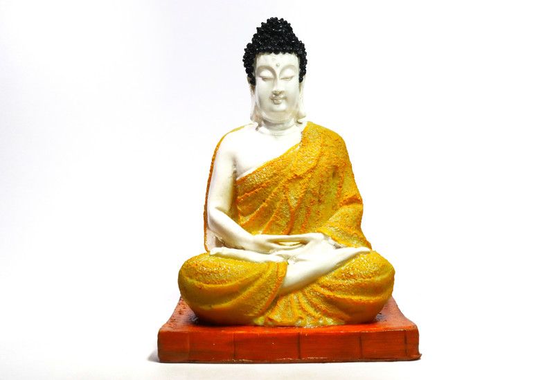 UNIDAS meditating lord gautam buddha statue hand made antique idol for living room Decorative Showpiece - 14.5 cm  (Polyresin, Yellow, White)