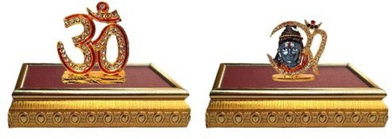 BEI Set of 2 with wooden base Lord Shiva Symbol OM Sign Idol & Lord Shiva / Shiv Shankar God Idol Home Décor Pooja Statue Gift Decorative Showpiece Decorative Showpiece - 6 cm  (Brass, Multicolor)