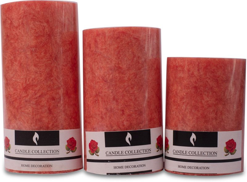 KU Traders Fragrance Scented Marble Pillar Set (Rose) Candle  (Red, Pack of 3)