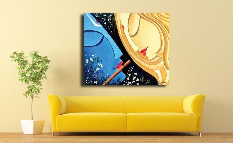 PIXELARTZ Radha Krishna Eternal Love - Without Frame. Canvas 17 inch x 23 inch Painting  (With Frame)