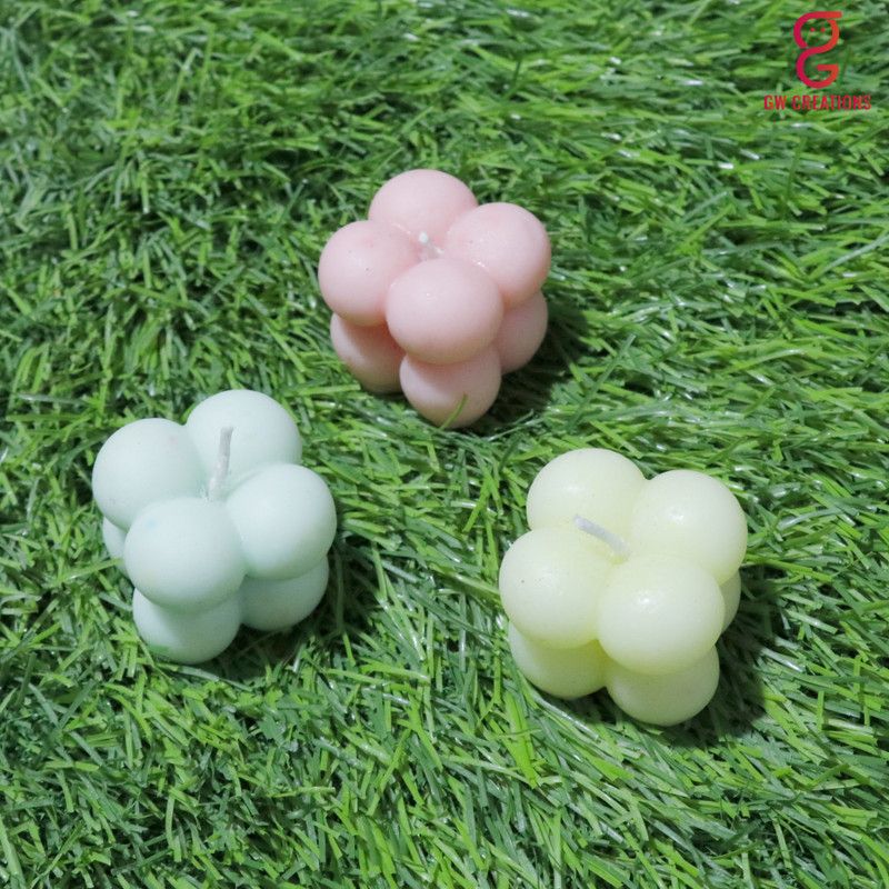 GW Creations Small Bubble Strawberry Green Apple Jasmine Scented Candle Candle  (Pink, Green, Multicolor, Pack of 3)