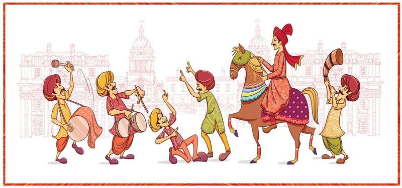 AK GRAPHICS 120 cm Indian wedding barat wall sticker Self Adhesive Sticker  (Pack of 1)