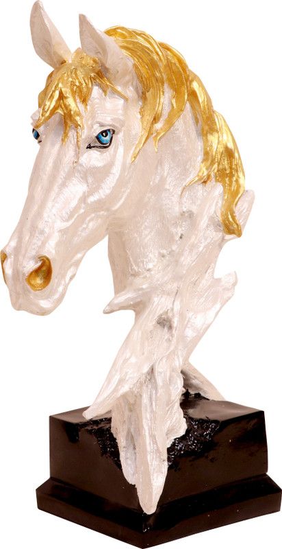 woodsala Horse Head Neck Statue Face Handmade Sculpture Figurines for Home & Living Room Decorative Showpiece - 38.1 cm  (Fiber, White)