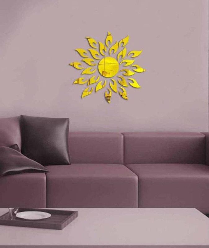 RadhaKripa 60 cm Sun with extra flame golden 3D Acrylic Stickers Mirror Stickers Wall Stickers Self Adhesive Sticker  (Pack of 1)