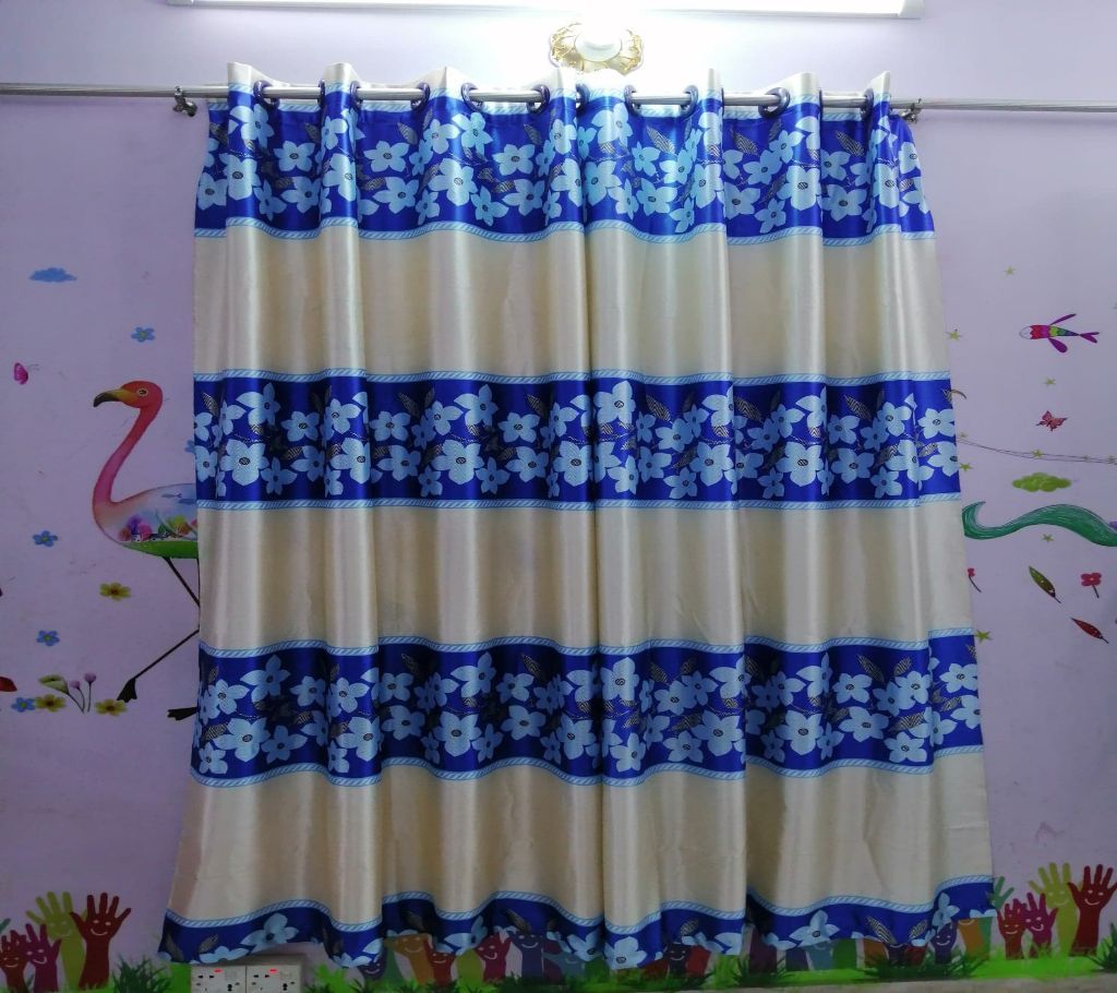 Satin Curtain- white and blue