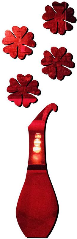 creatick Studio Acrylic 3D Flowerpot Acrylic Mirror Wall Sticker (Red)  (44 cm X 13 cm, Red)