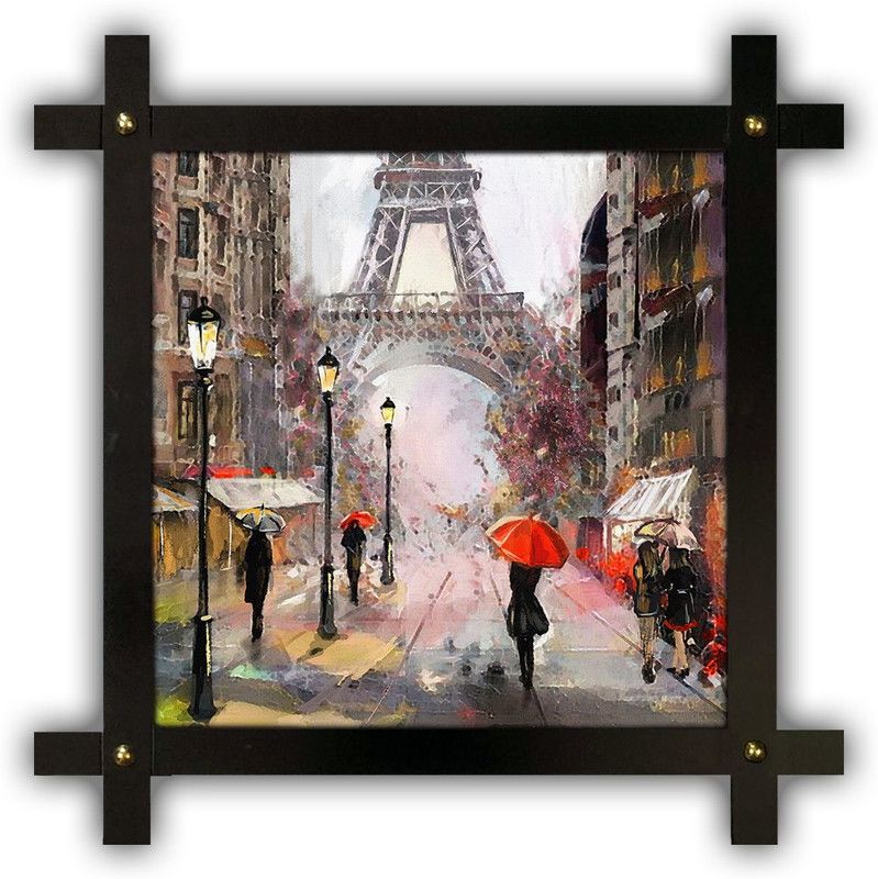 Poster N Frames Cross Wooden Frame Hand-Crafted with photo of Eiffel Tower Landscape Scenery 18105 Digital Reprint 16.5 inch x 16.5 inch Painting  (With Frame)