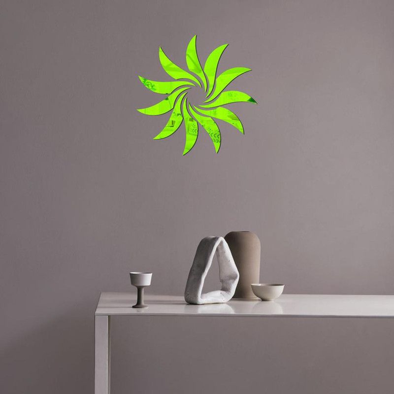 Décor Studio 46 cm decorative green flower mirror acrylic sticker Self Adhesive Sticker  (Pack of 1)