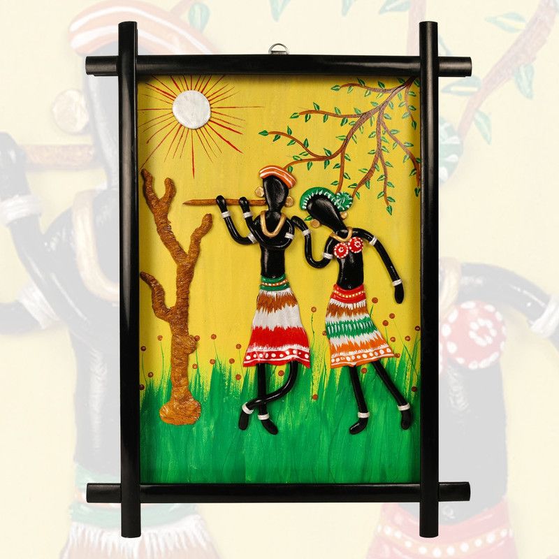FURNATO Artistic Krishna Radha Handmade Sculpture 3D Clay Artwork | Wall Hanging | Art-3 Decorative Showpiece - 41 cm  (Clay, Multicolor)
