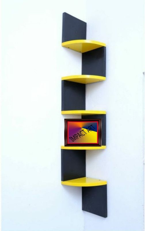 Impact art Zig Zag 5 wall shelf MDF (Medium Density Fiber) Wall Shelf  (Number of Shelves - 5, Black, Yellow)