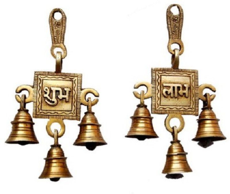 GoldGiftIdeas Shubh Labh Wall Hanging Bells, Home Decor Decorative Showpiece - 15 cm  (Brass, Gold)
