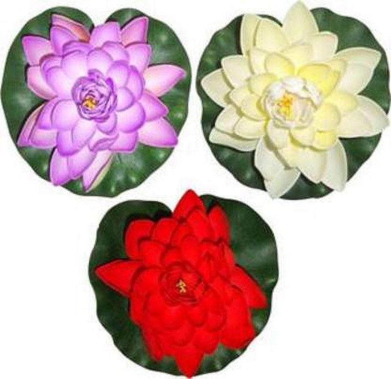 Emani  Red, White, Pink Lotus Artificial Flower  (3 inch, Pack of 3, Single Flower)
