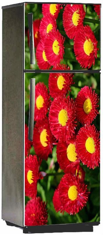 Advait Designs 60 cm Advait Designs abstract red decorative flowers with green leaves wallpaper poster extra large fridge sticker (pvc vinyl covering area 61cm X 160cm ) Self Adhesive Sticker  (Pack of 1)
