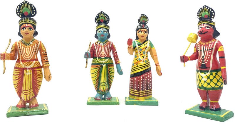 Mahant Ji Lacquer Wooden Ram Darbar Idol / Lord Ram Sita Lakshman Hanuman Luv & Kush Idol Decorative Showpiece - 12 cm  (Wood, Multicolor)