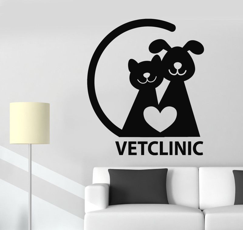 VVWV Vet Clinic Pets Wall Sticker Bedroom Home Decoration Black Vinyl Decals 45 x 52 cms  (Black)