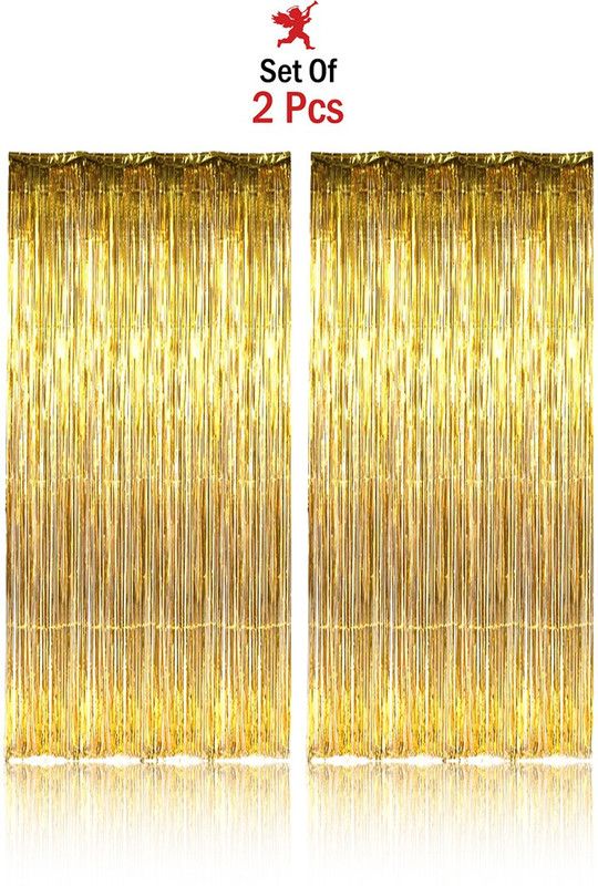 Party Propz Golden Foil Curtain Pack of 2 for Birthday Pack of 2  (Gold)