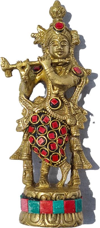 Ambara Multistone Krishna Decorative Showpiece - 16.5 cm  (Brass, Gold)