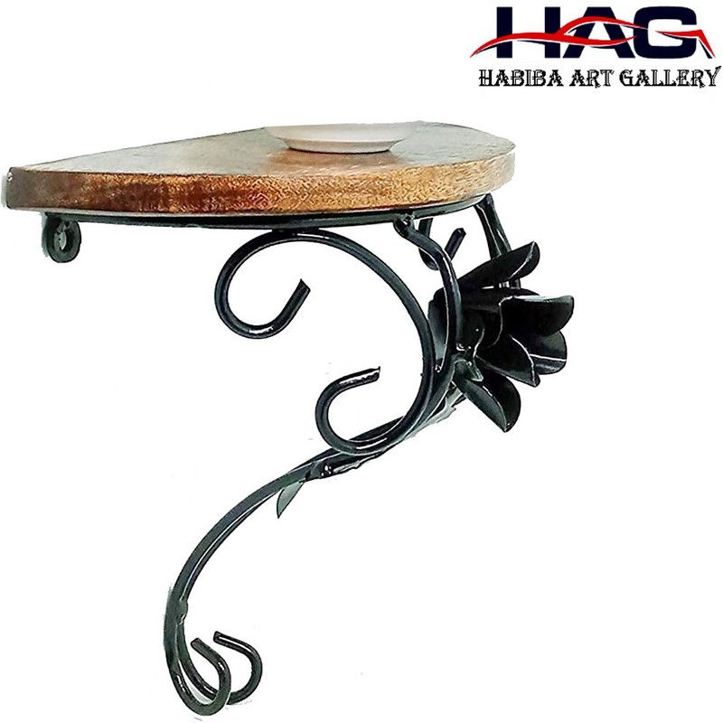 IRON WALL BRACKETS WALL SHELF RACK SHELF / HOME DECORE / WALL DECORE Iron, Wooden Wall Shelf  (Number of Shelves - 1, Black)
