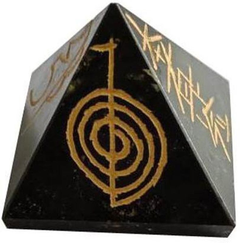 ReBuy Black Tourmaline Natural Stone Pyramid with Reiki Symbols Decorative Showpiece - 5 cm  (Stone, Black)