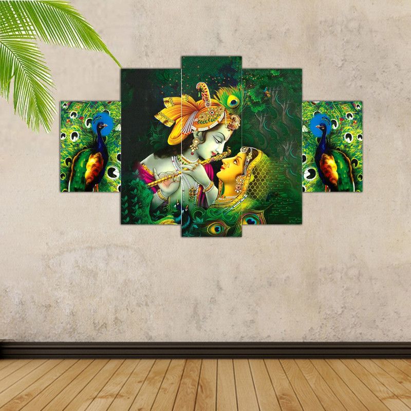 WALLMAX Set of 5 Radha Krishna Panal UV Textured Wall Painting Digital Reprint 18 inch x 30 inch Painting  (Without Frame, Pack of 5)