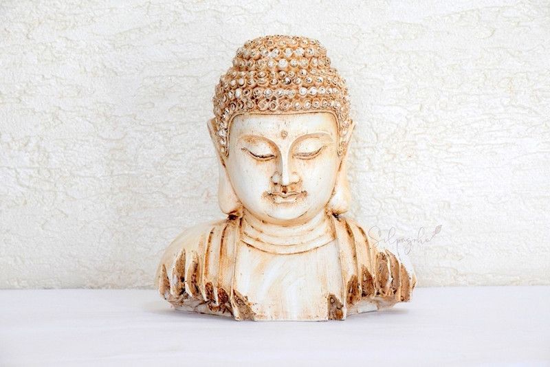 Silpagrha Small Buddha Bust Statue Decorative Showpiece - 16 cm  (Polyresin, Beige)