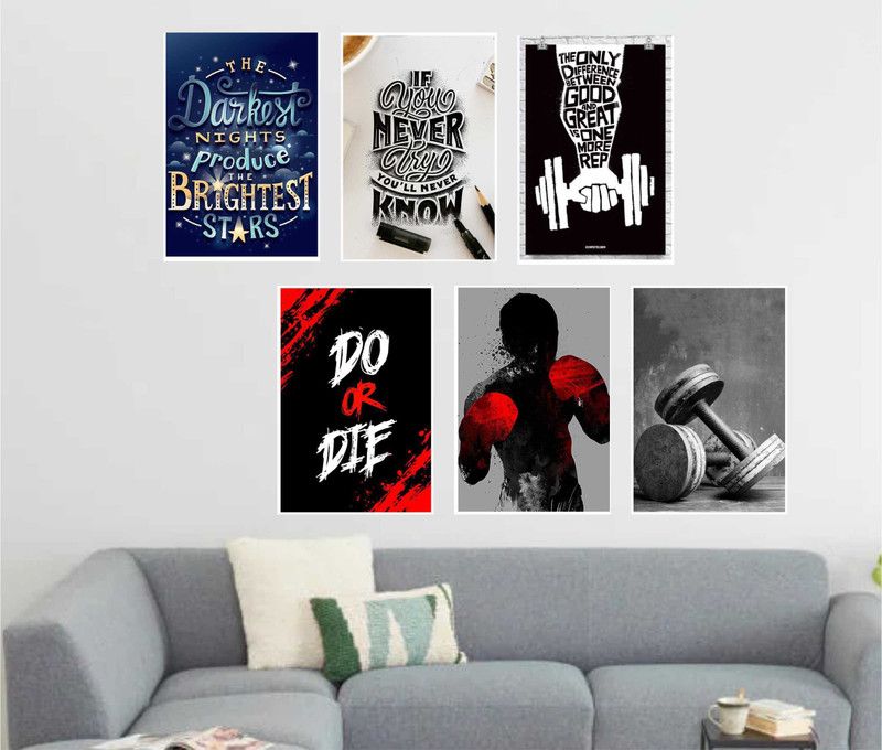 Mini Cards And Decor Items - Succesful Quotes Gym Wall Posters for Motivation Set of 6 PCS (13 x 19 In, Rolled) Glossy Gumming Photographic Paper  (19 inch X 13 inch)