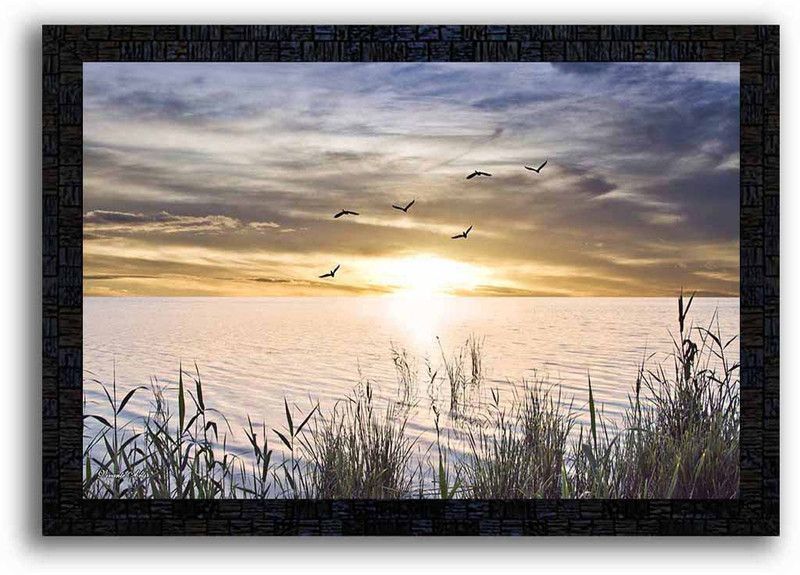 Poster N Frames UV Textured Art Print of scenery painting with wooden synthetic frame Digital Reprint 14 inch x 20 inch Painting  (With Frame)