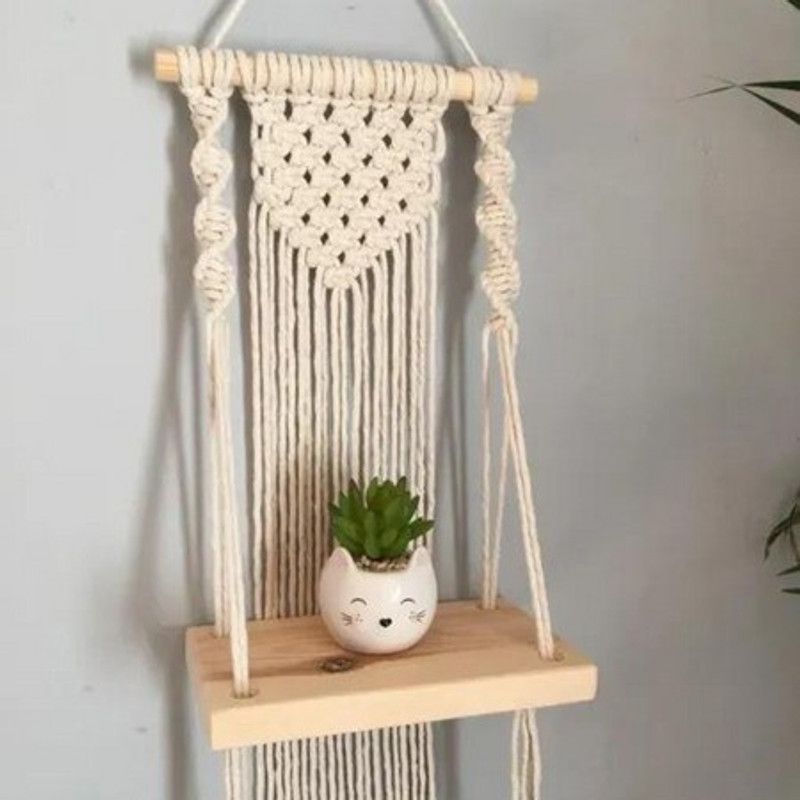SPT CRAFTS MACRAME SHELF WALL HANGING Wall Decor & Hangings  (20 inch X 10 inch, MUSTED)