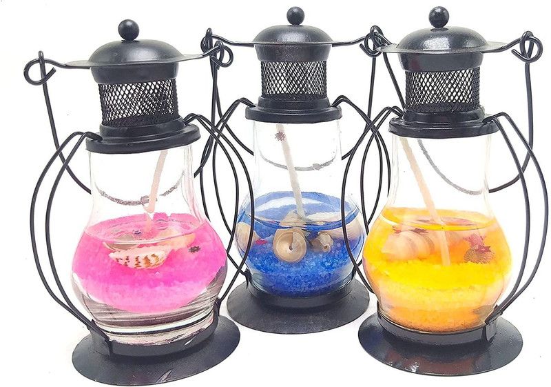 homedecor anurudh Metal Decorative Wax Gel Lantern (8.00 cm x 8.00 cm x 12 cm) (pak of 3) Candle  (Multicolor, Pack of 3)