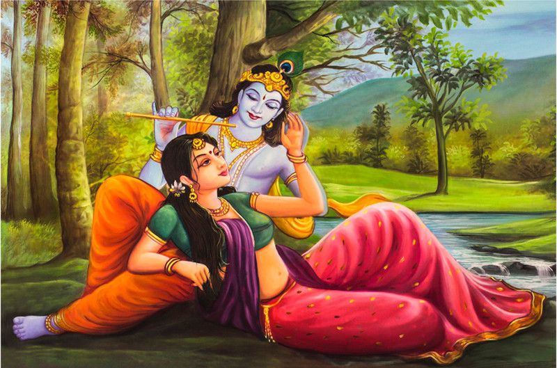 Masstone Radha Krishna Sparkle Coated Self Adhesive Painting Without Frame Digital Reprint 24 inch x 36 inch Painting  (Without Frame)