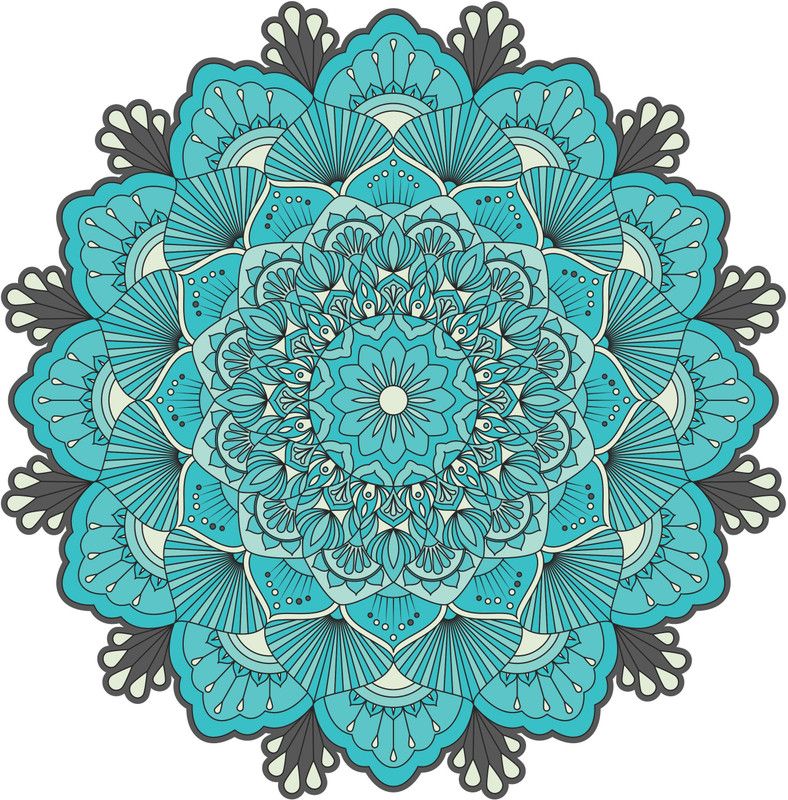 Delight Decor 43 cm Grey BLUE Floor Rangoli Floor Sticker Self Adhesive Sticker  (Pack of 1)
