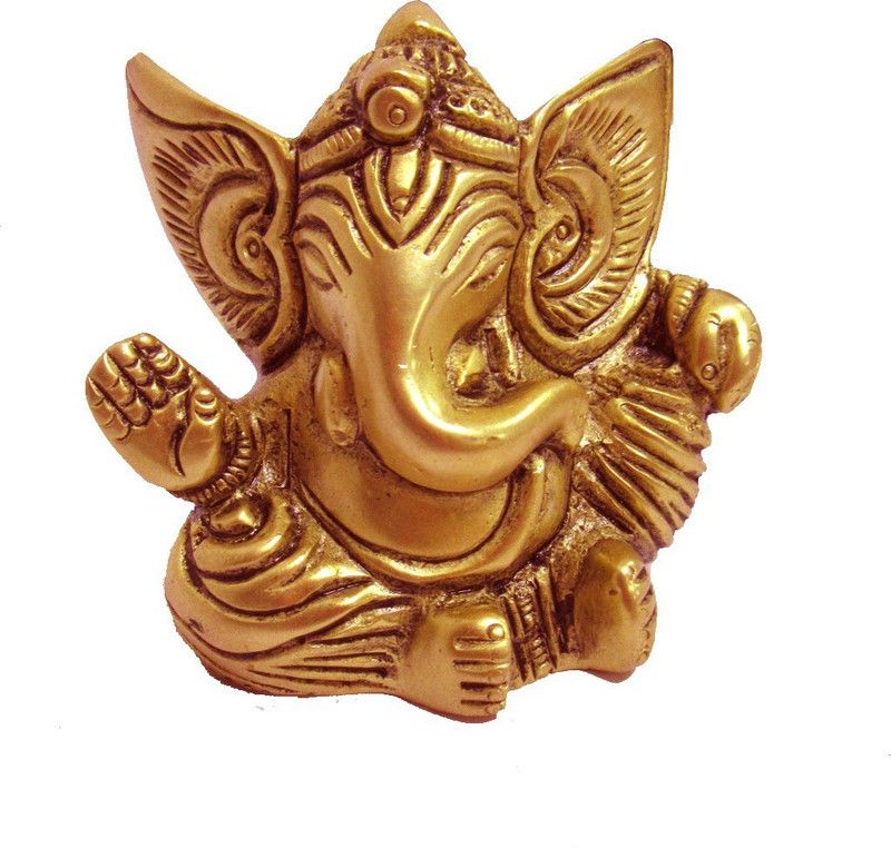 Aesthetic Decors Ganesha Sitting With Big Ears Decorative Showpiece - 9 cm  (Brass, Gold)