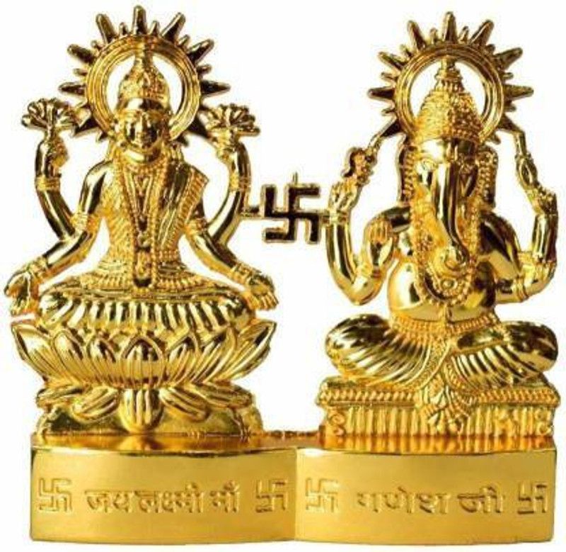 Cyan spritual Laxmi Ganesh Set Statue Idol Murti In Brass (4X4 Inch) Diwali Gift Decorative Showpiece - 3 cm (Metal, Gold) Decorative Showpiece - 3 cm  (Metal, Gold)