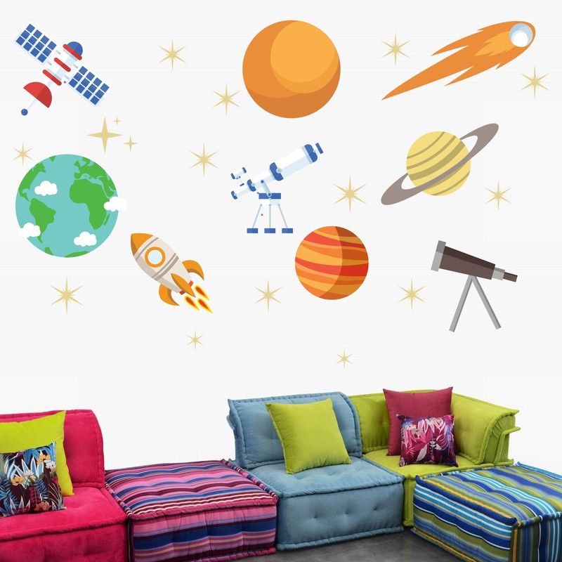 StickMe 100 cm Planets Telescope Galaxy Wall Sticker - SM 464 Self Adhesive Sticker  (Pack of 1)