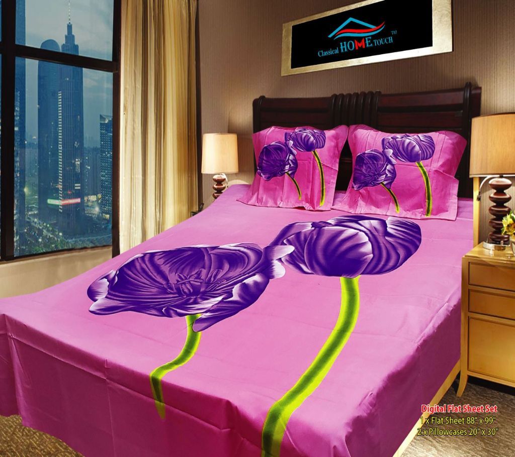 Panel Bed Sheet - Pink Sheet Blue Flower - 39 (3) - ANJ