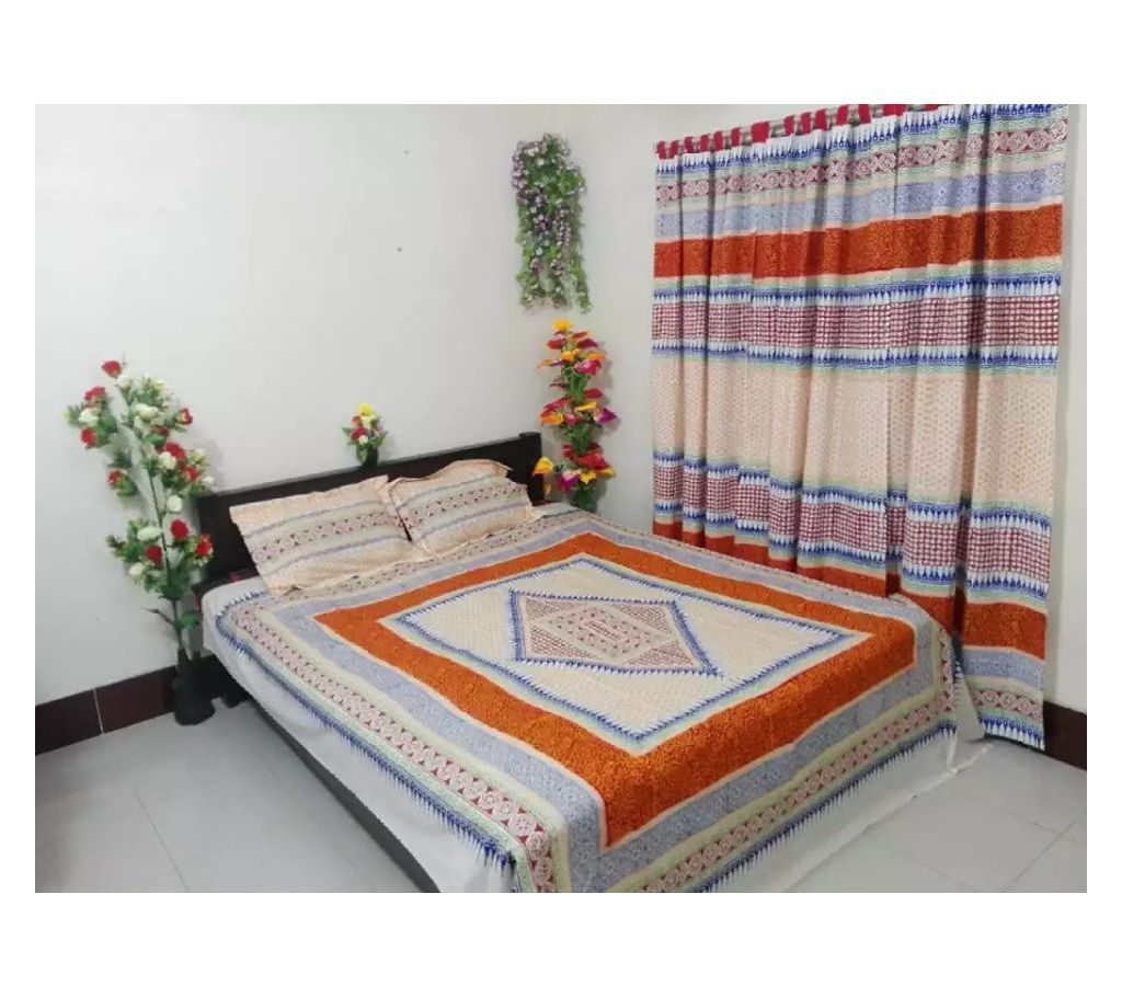 King Size Cotton Multi colors  Block Printed Bed Sheet with Matching 2 Pillow Covers-42