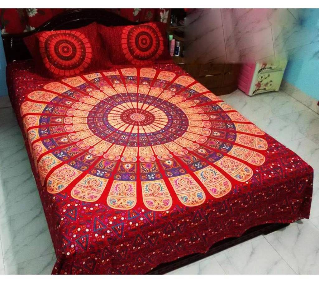 Cotton double size bedsheet set-3 pcs 