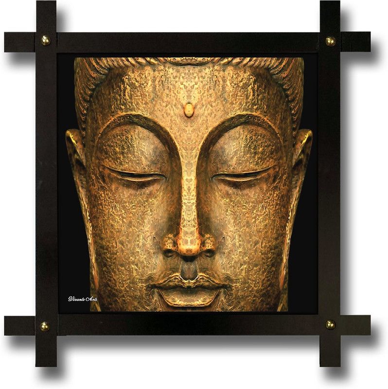 Poster N Frames Cross Wooden Frame Hand-Crafted with photo of Buddha Digital Reprint 16.5 inch x 16.5 inch Painting  (With Frame)
