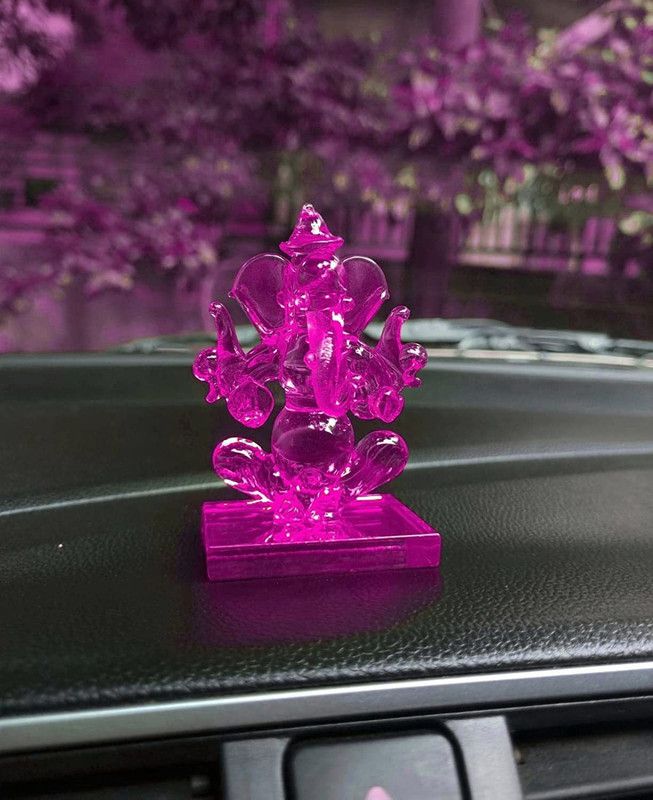 LAVANA Idol Ganesha Glass showpiece for car Dashboard and Decoration, Gifting Item Decorative Showpiece - 8 cm  (Glass, Pink)