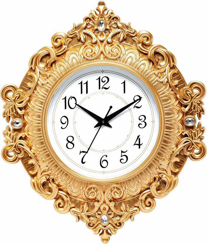 Attractionz Analog 48 cm X 41 cm Wall Clock  (Gold, With Glass, Standard)
