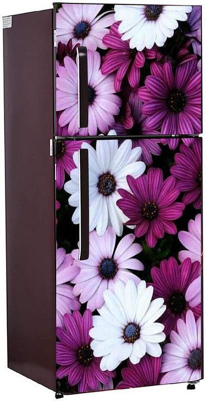 Decor studio 60 cm 3d pink & white flowers abstract decorative wallpaper poster extra large fridge sticker (pvc vinyl covering area 61cm X 160cm ) Reusable Sticker  (Pack of 1)