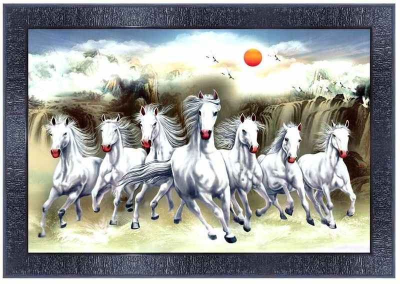 pnf Vastu Seven (7) Horse Frames Wood Photo Frames with Acrylic Sheet (Glass)17596- Digital Reprint 10 inch x 14 inch Painting  (With Frame)