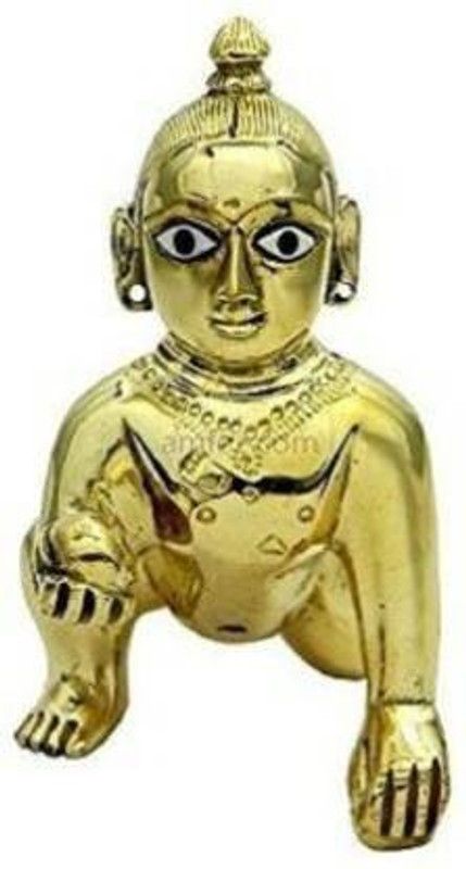 AgTrendz 2 No. Pure Brass Idol/Petal Murti of Laddu Gopal Ji, Bal Gopal Ji, Thakur Ji or Sitting Krishna Ji Statue Decorative Showpiece Decorative Showpiece - 7 cm (Brass, Gold) Decorative Showpiece - 8 cm  (Brass, Gold)