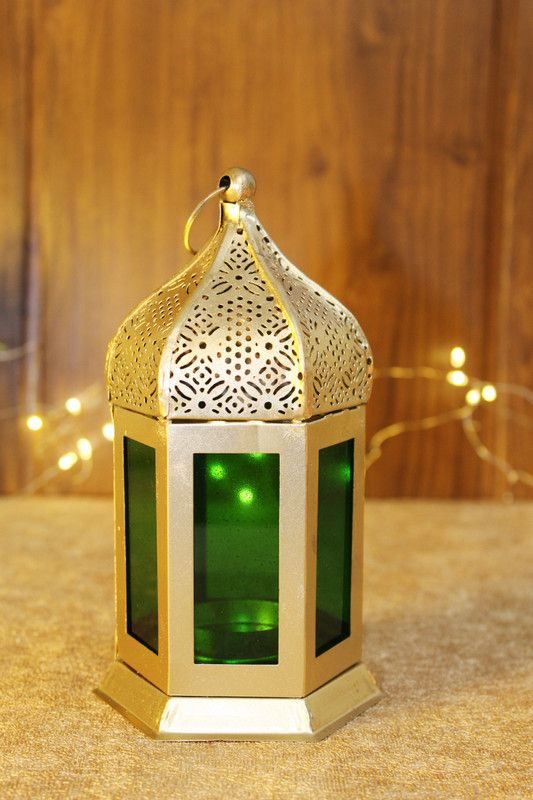 Handiwork Decorative Moroccan Lantern by Story Home Iron 1 - Cup Tealight Holder  (Green, Pack of 1)