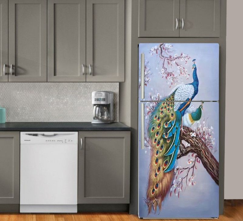 Psychedelic Collection 60 cm Fridge Sticker Beautiful Peacock Sticker for Fridge wrap Decorative Sticker Self Adhesive Sticker  (Pack of 1)