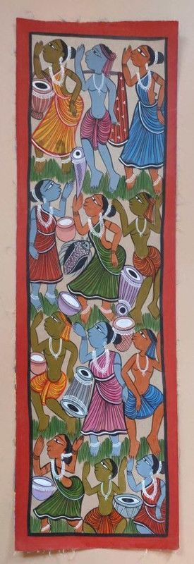 sintu Creations 22*7.4 INC ADIBASI PATACHITRA Natural Colors 22 inch x 7.4 inch Painting  (Without Frame)