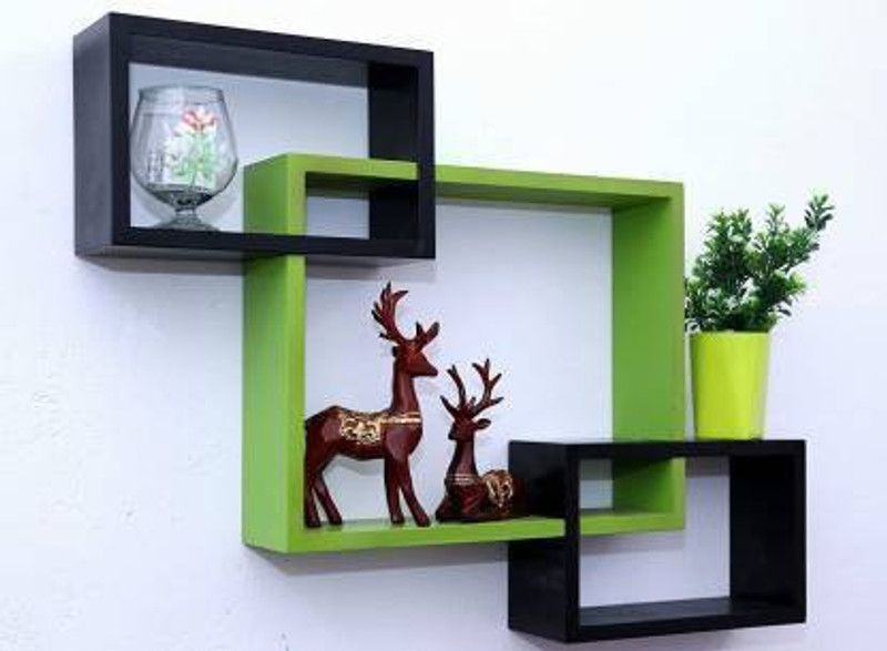 AN Craft MDF (Medium Density Fiber) Wall Shelf  (Number of Shelves - 3, Black, Green)