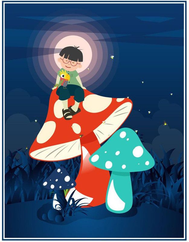 newlovelifecreations 60 cm Dream boy giant mushroom moonlight Self Adhesive Sticker  (Pack of 1)