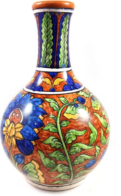 INDIA MEETS INDIA Ceramic Vase Ceramic Vase  (10 inch, Orange)